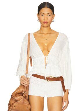 NEW Free People Lets Go Blouse in Ivory White Long Sleeve Open Front Small